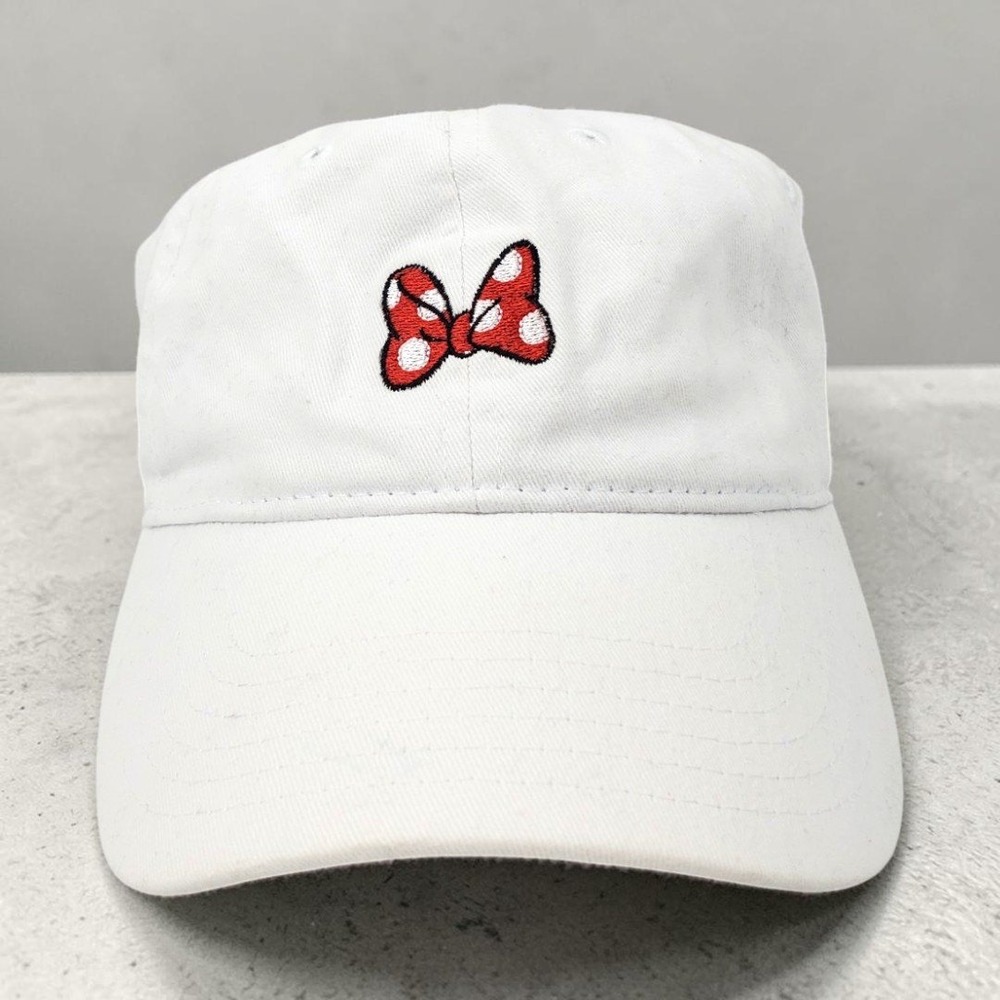 Disney Minnie Mouse White Baseball Cap Dad Hat‎ Red Polka Dot Bow Adjustable